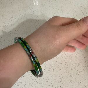 Elegant Green and Silver Bangle Set